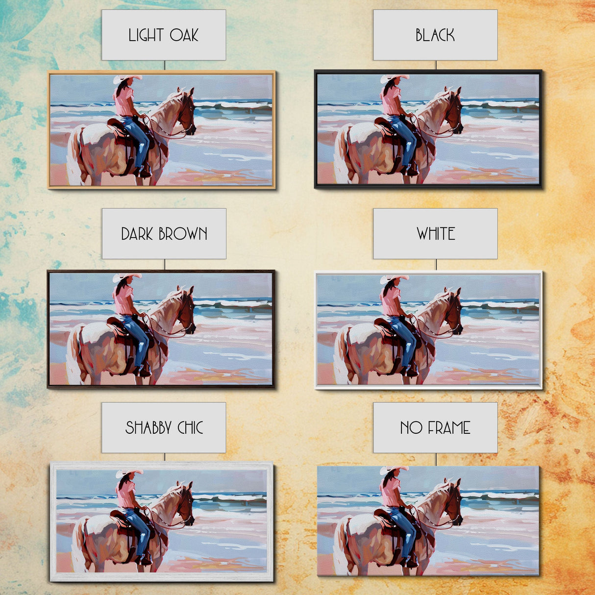 Horseback Riding by the Sea, Calm Framed Canvas Print, Perfect for Coastal Living Room Art, Beach Bedroom Decor, Equestrian Wall Art