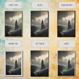 Lighthouse Protecting the Cliffs, Framed Canvas Print, Ready To Hang Framed Wall Art, Living Room Wall Hanging