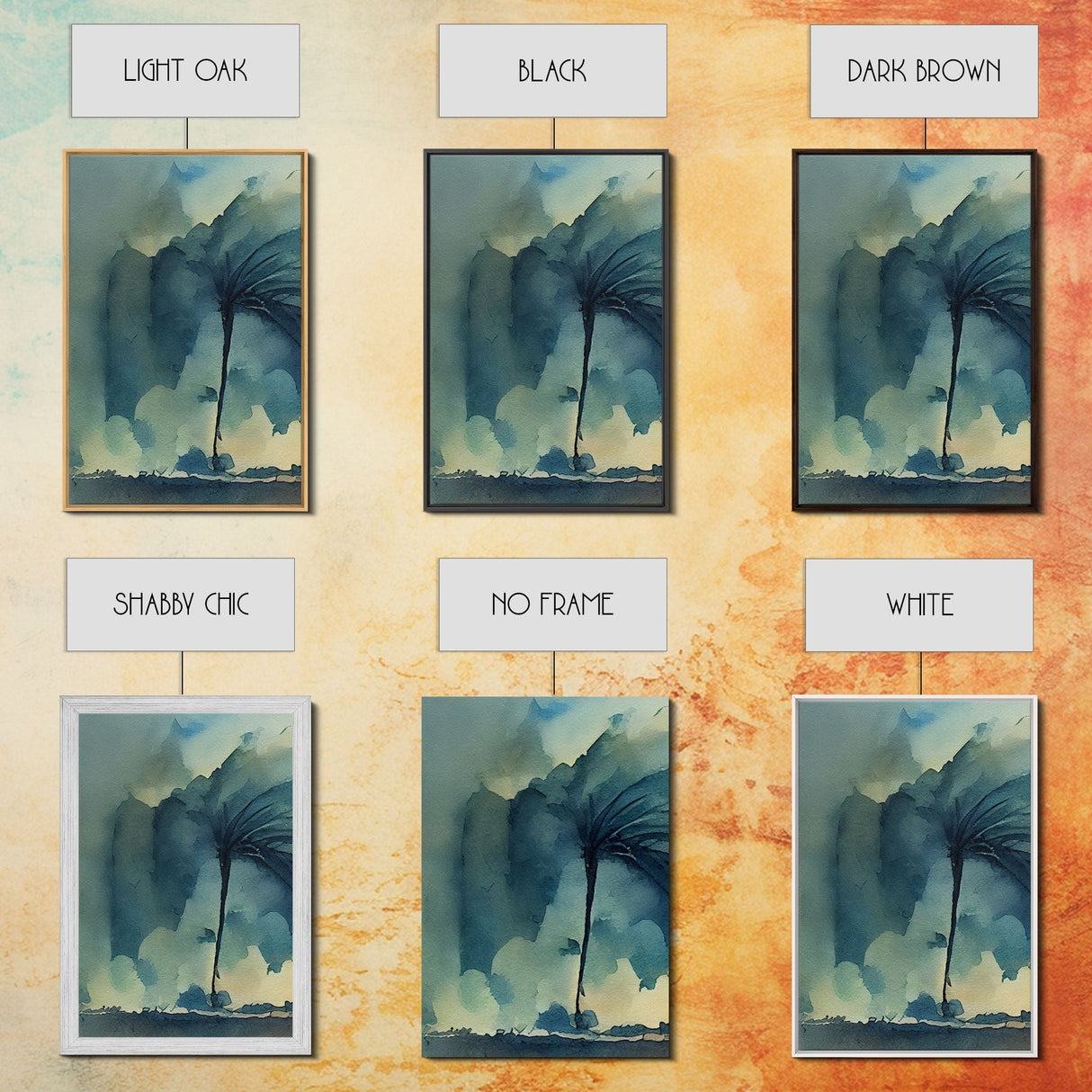 Watercolor of a palm tree blowing in a hurricane, storm art, 3 piece canvas print, 3 piece wall art