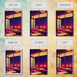 Retro 50s style diner art, vintage style, outrun style art, Framed Canvas Print, Ready To Hang Framed Wall Art, Living Room Wall Hanging