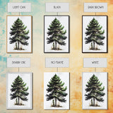 Pine Tree Watercolor Wall Art Canvas Print - Vibrant Colorful Nature Scene Artwork, lakehouse art