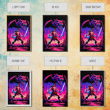 Tabletop RPG art, vaporwave neon aesthetic, Barbarian art, framed canvas print