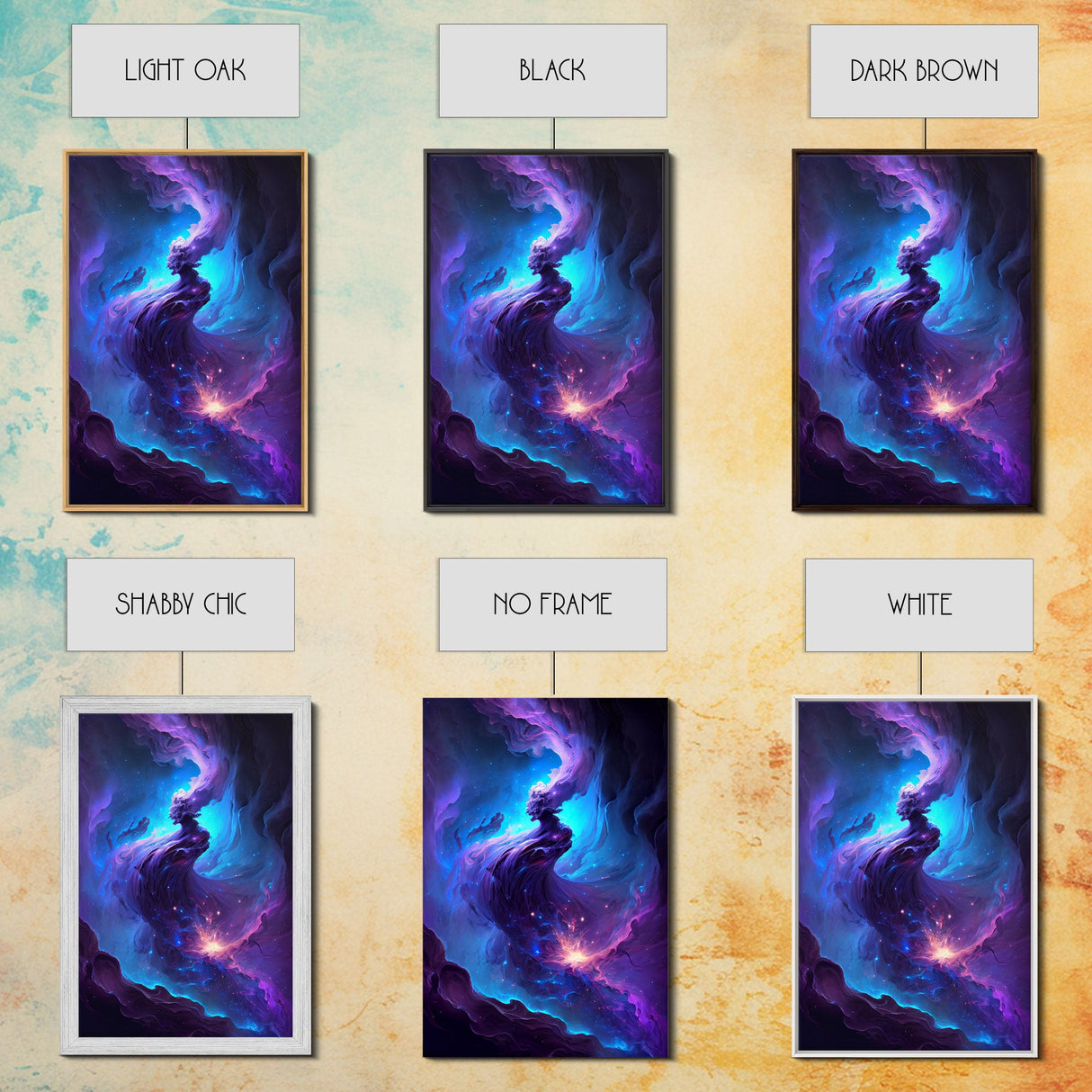 Oil paint print of outer space, framed canvas print, pastel space art