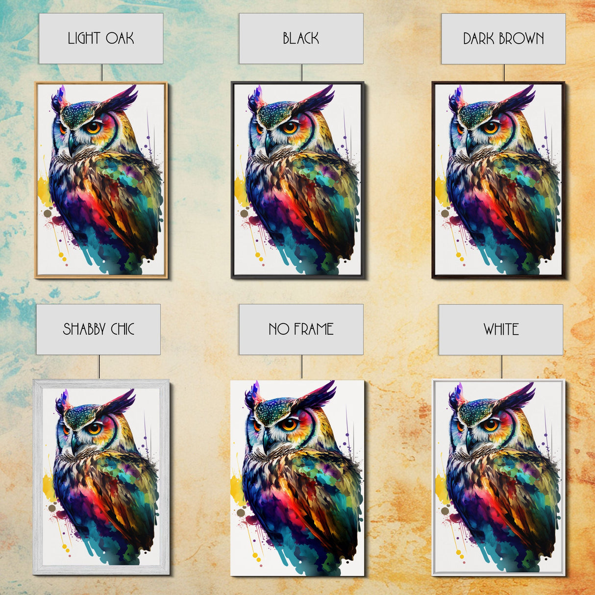Watercolor Owl Painting Canvas Print, Framed Canvas Art, Pop Art Style, Owl Decor, Owl Print, Owl Art