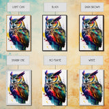 Watercolor Owl Painting Canvas Print, Framed Canvas Art, Pop Art Style, Owl Decor, Owl Print, Owl Art