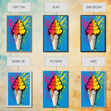 Pop Art Graffiti Ice Cream, Framed Canvas Print, Unique Colorful Wall Art, Paint Splatter Graffiti art, large wall art home decor