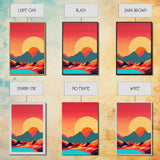 Outrun Style Art Deco Desert Sunset, Framed Canvas Print, Retro Style 80s Vibe Wall Decor, Office Art, Game Room Decor, Living Room Art