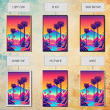 Retro Art Deco Style Minimalist Desert Landscape Print, Framed Canvas Art, Synthwave Style, Southwestern Decor, Western Art, Guest Room