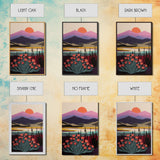 Boho Style Mountain Landscape, Minimalist Art, Sunset Over The Mountains