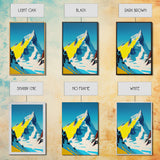 Retro Mount Everest Landscape Art, Framed Canvas Print, Retro Style Painting, Snow Capped Peaks, Orange Landscape, Minimalist MCM Art