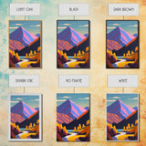 Retro Style Purple Mountain Landscape, Framed Canvas Print, MCM Style Art, Framed Wall Art, Wall Decor, Living Room / Guest Room Art