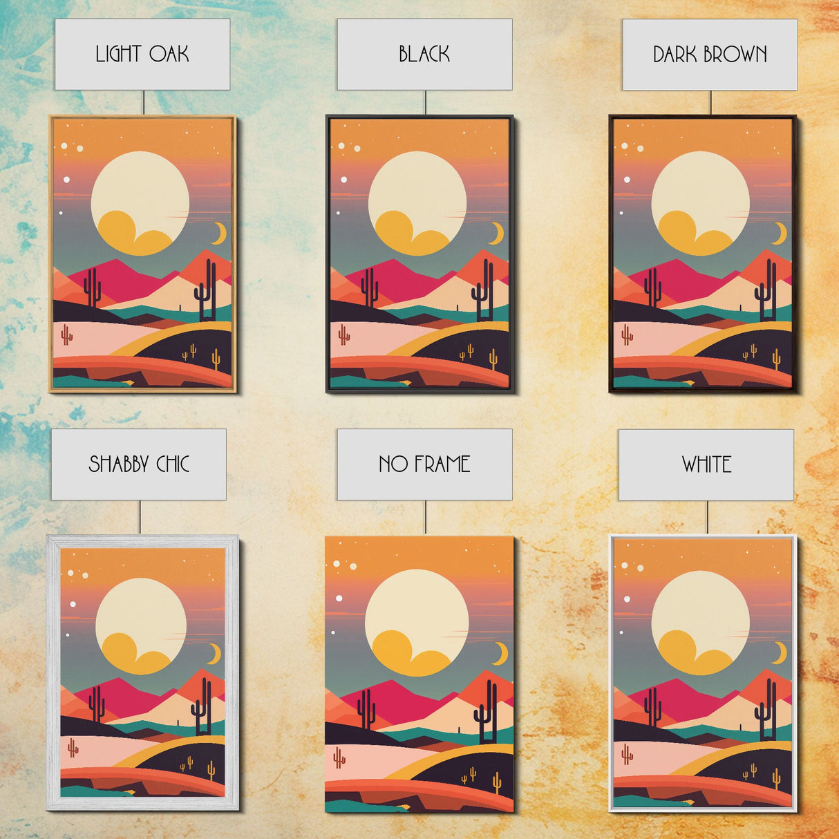 Retro Pop Art Style Framed Canvas Print, Framed Wall Art, Desert Prints, Southwestern Decor, Primitive Art