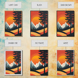 Retro Landscape Art, Sunset Over The Mountains, Framed Canvas Print, Minimalist Pop Art, Above Sofa Living Room Art, Entryway Art