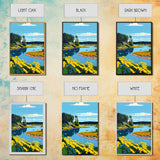 Colorful Pop Art Picture of a Stream, Framed Canvas Print, Surrealist High Contrast Cel Shaded Landscape Art