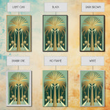 Boho Modern Frank Lloyd Wright-inspired Art Deco Canvas Print, Emerald Green and Gold Palm Tree, wall decor, wall art original, MCM Art