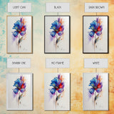 Red and Blue Vintage Style Framed Canvas Art, Vintage Floral Print, Vintage White Roses Painting, Still Life Botanical Farmhouse print,