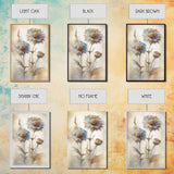 Vintage Style Dandelion Framed Canvas Art, Vintage Floral Print, Vintage White Roses Painting, Still Life Botanical Farmhouse print, Flowers