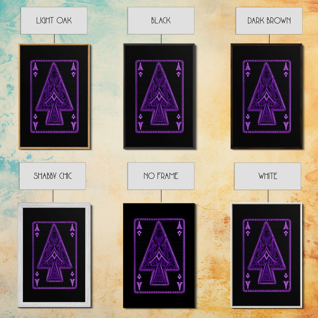 Neon Lights Purple Ace Of Spades Wall Decor, Poker Wall Art, Cards, Minimalist Print, Wall Decor, Canvas Print, Wall Art, Framed Canvas
