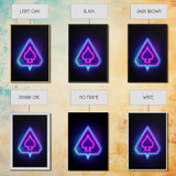 Glowing Neon Lights Pink Spades Wall Decor, Poker Wall Art, Cards, Minimalist Print, Wall Decor, Canvas Print, Wall Art, Framed Canvas