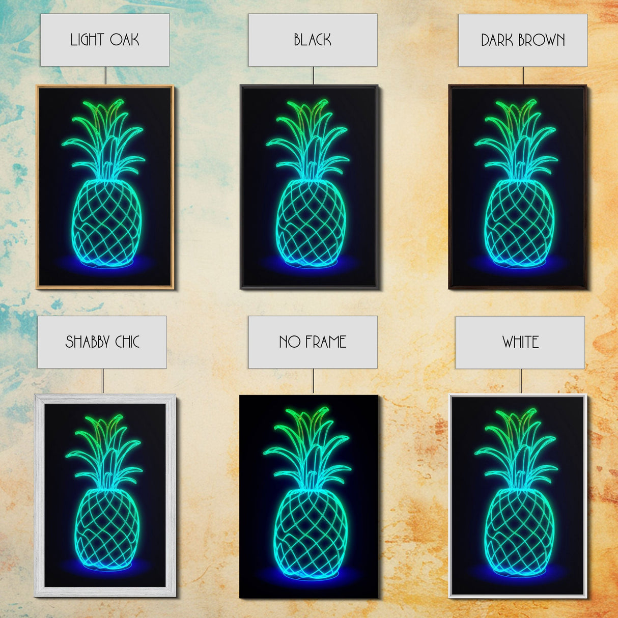 Green Neon Lights Pineapple Wall Decor, Fruit Art, Kitchen Wall Art, Minimalist Print, Wall Decor, Canvas Print, Wall Art, Framed Canvas
