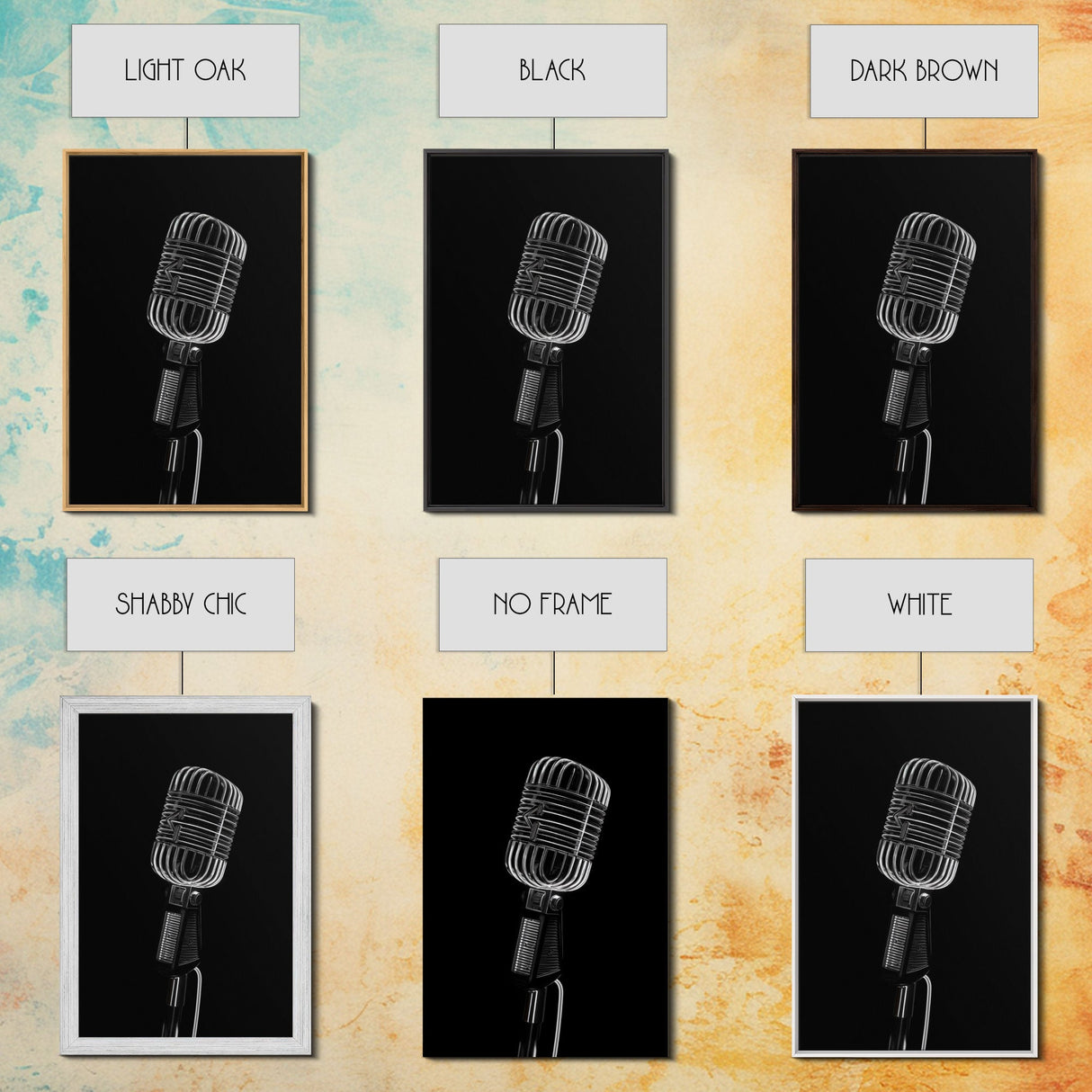 Silver Retro Microphone Wall Art, Mic Wall Art, Music Room Wall Art, Minimalist Print, Wall Decor, Canvas Print, Wall Art, Framed Canvas