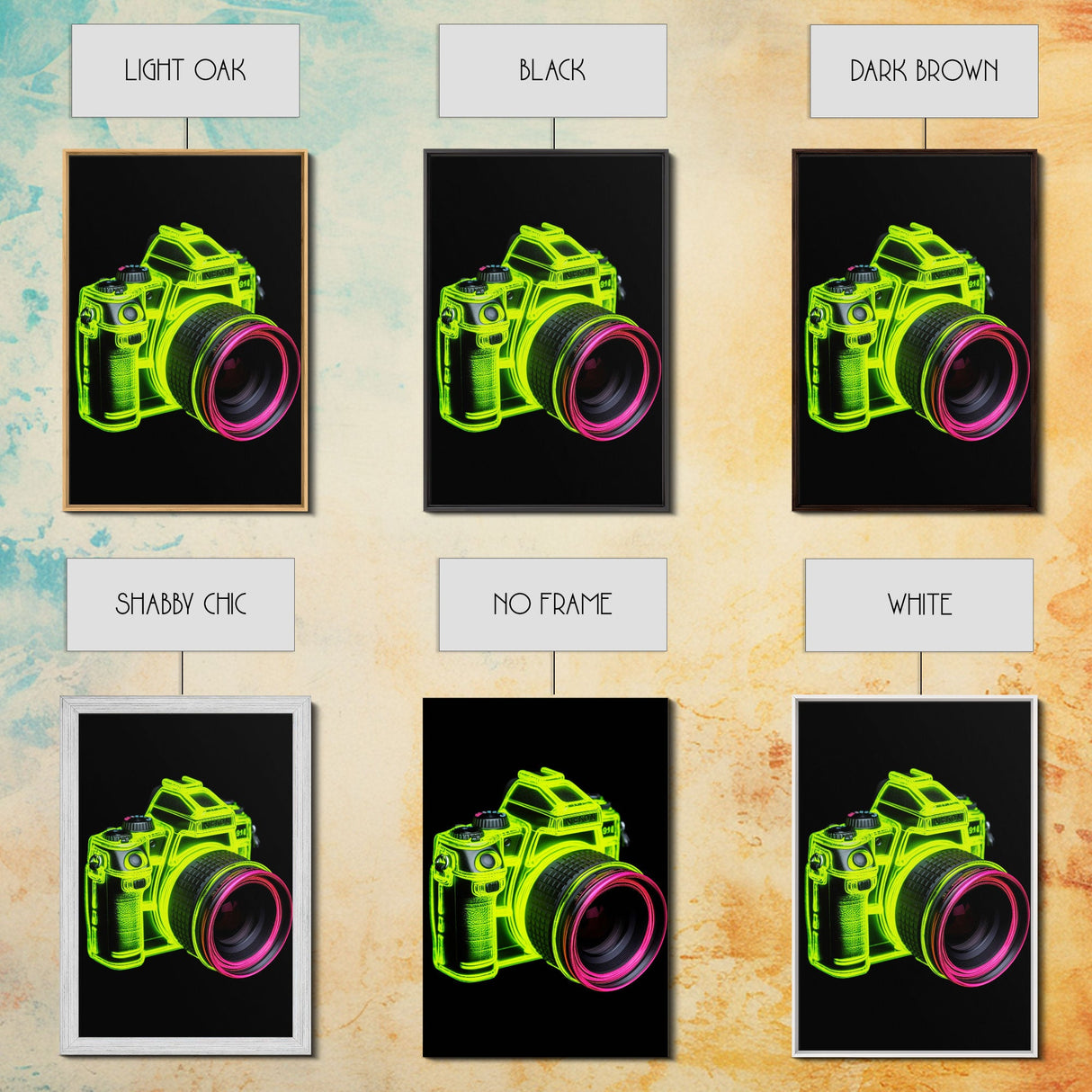 Neon Green Camera Wall Art, Neon Wall Decor, Photography Art,  Minimalist Print, Wall Decor, Canvas Print, Wall Art, Framed Canvas