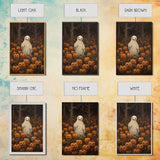 Fall Omens - Spooky Ghost In A Pumpkin Patch, Halloween Decor, Fall Art, Framed Canvas Print, Spooky Halloween Decor