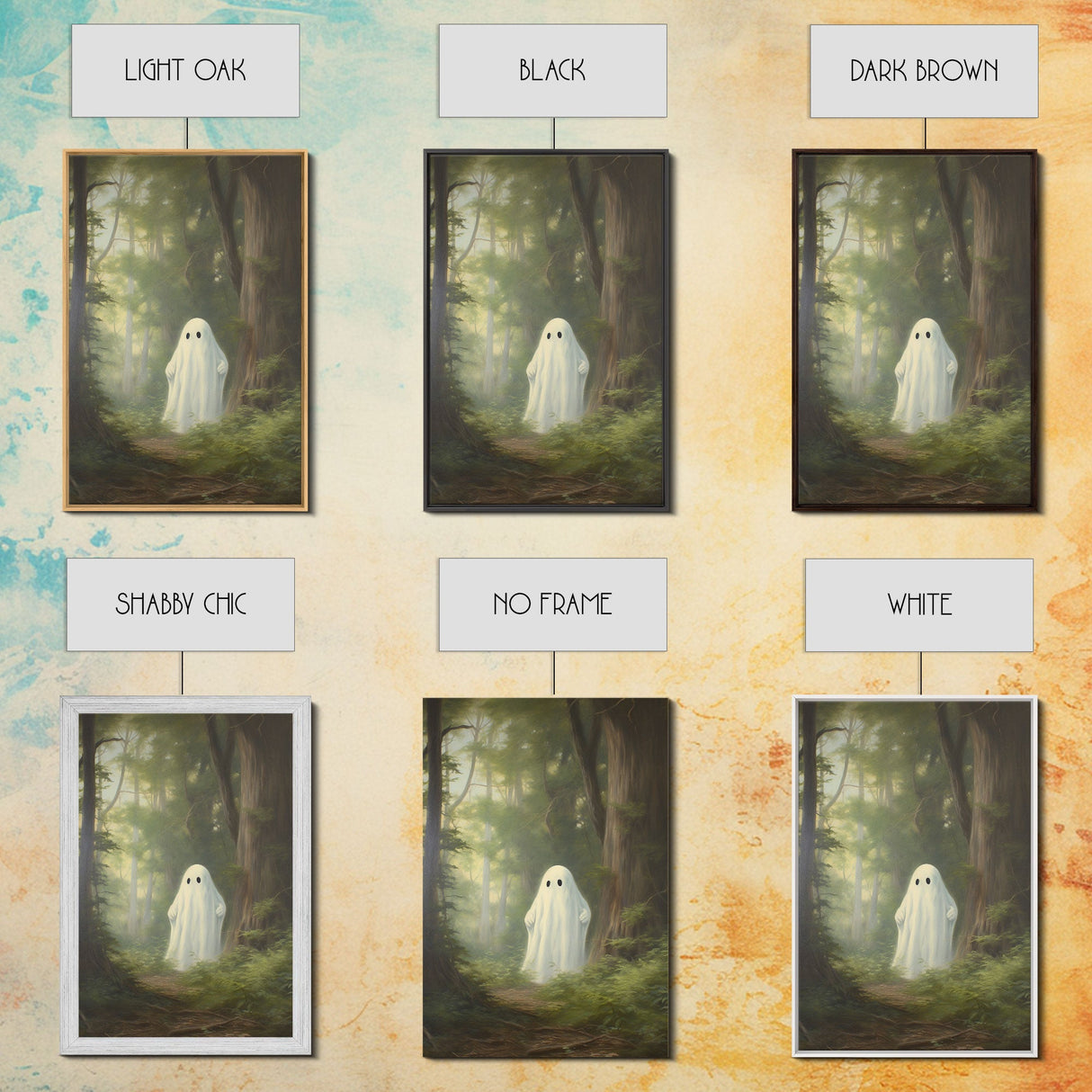 Cute Little Ghost In The Forest, Gothic Victorian Haunted Art, Dark Academia, Framed Canvas or Canvas Art, Cool Wall Art, Halloween Decor