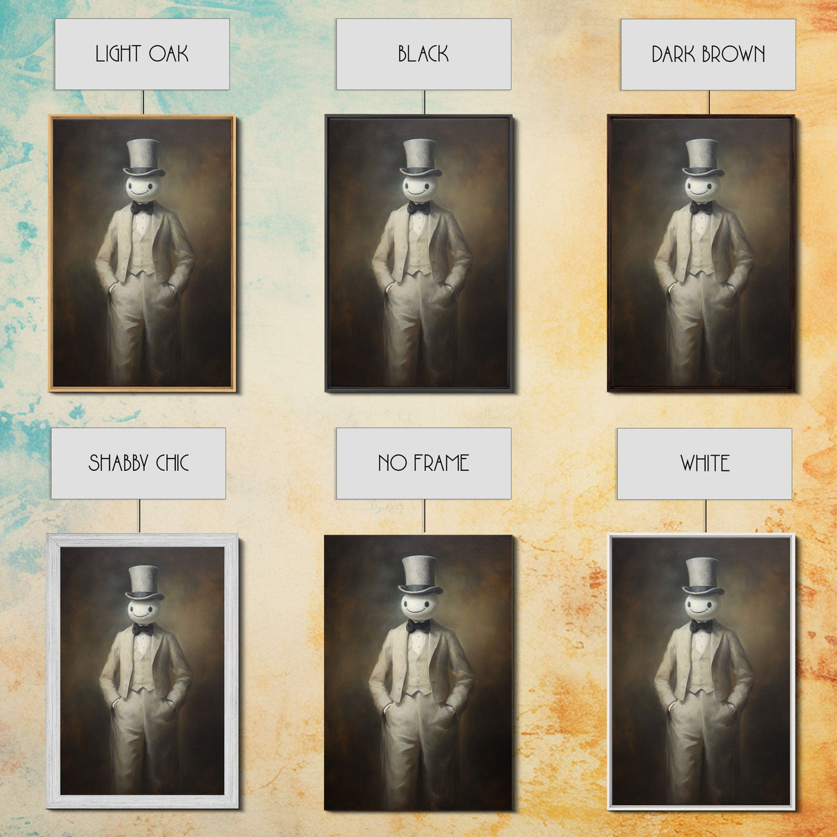 Ghost Wearing A Top Hat, Victorian Gentleman Ghost, Framed Canvas Print, Halloween Canvas Art, Unique Spooky Decor, Gothic Dark Academia Art