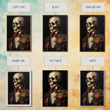 Spooky Halloween Art, Floral Skeleton, Framed Canvas Print, Skeletal Art, Halloween Art Print, Halloween Decoration, Halloween Printables