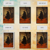 The Witch, Witch Decor, Halloween Witch, Framed Canvas, Retro Hallowen Wall Art, Halloween Canvas, Witch Painting, Fall Decor, Fall Leaves