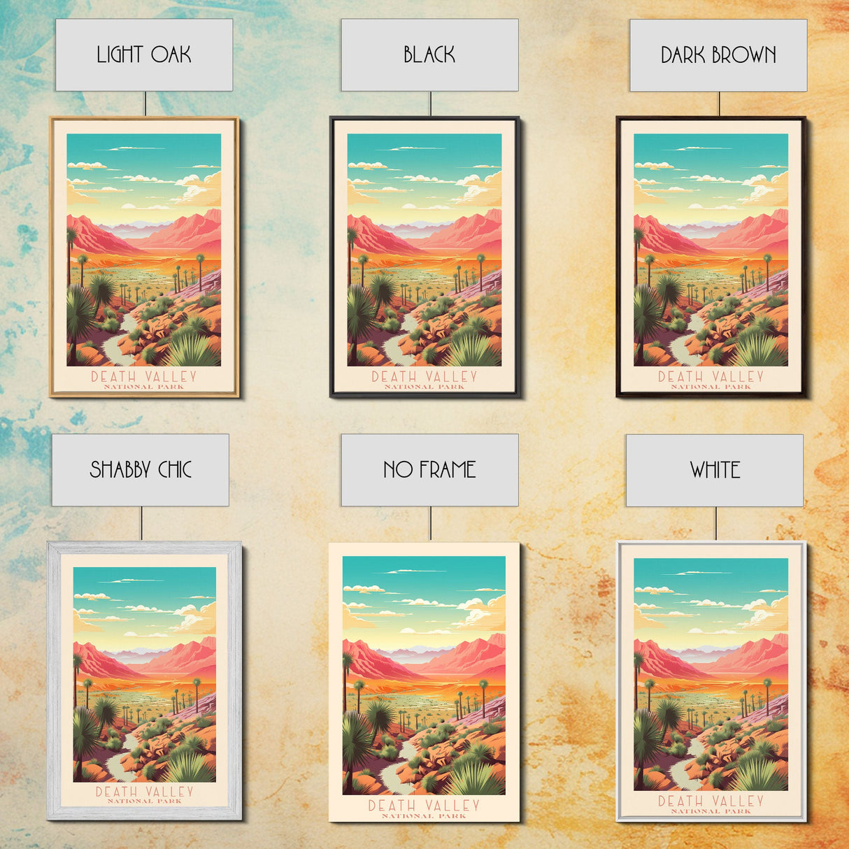 Death Valley National Park California Travel Art, National Park Print, Minimalist Travel Art, Midcentury Modern Style Landscape Painting