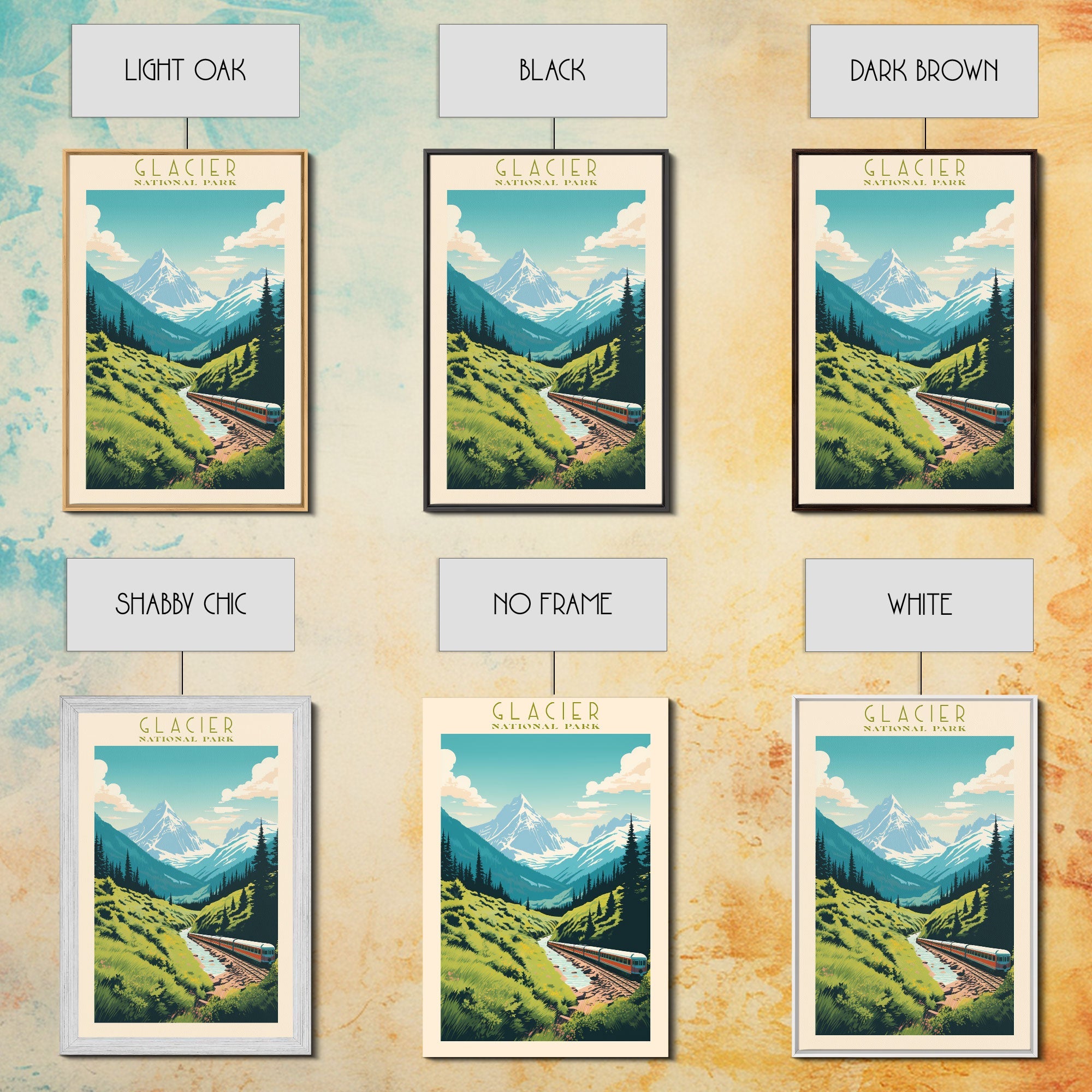 Glacier National Park Travel Poster Art, Canvas Print Wall Art