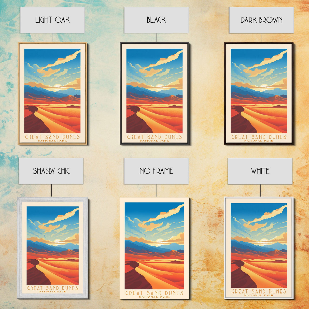 Great Sand Dunes National Park Colorado Travel Art, National Park Print, Minimalist Travel Art, Midcentury Modern Style Landscape Painting