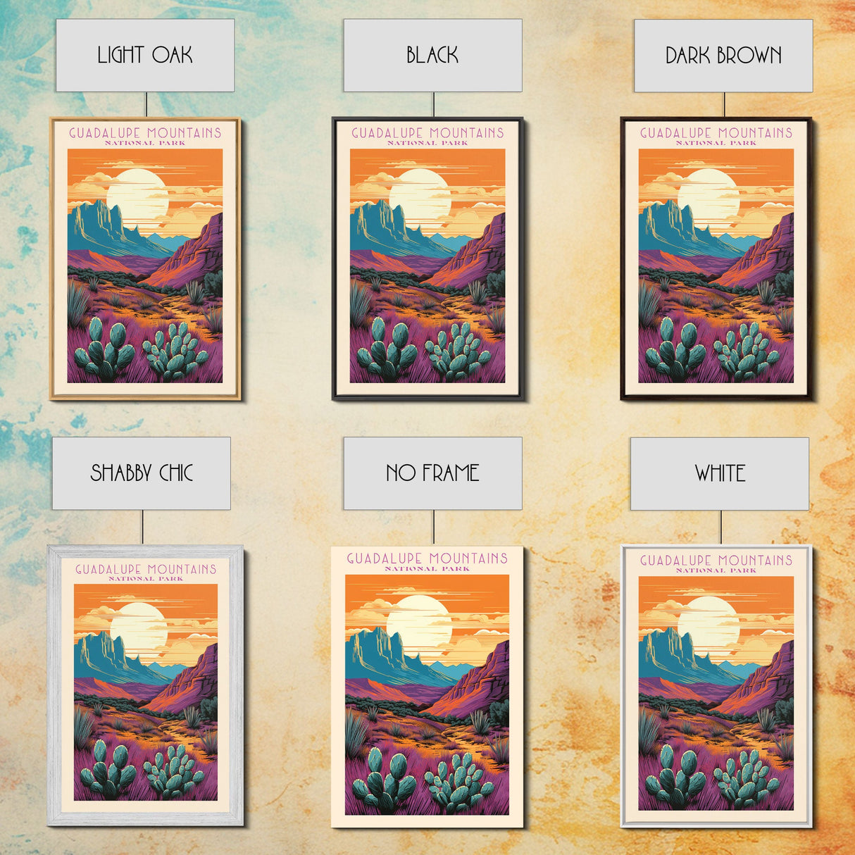 Guadalupe Mountains National Park Texas Travel Art, National Park Print, Minimalist Travel Art, Midcentury Modern Style Landscape Painting