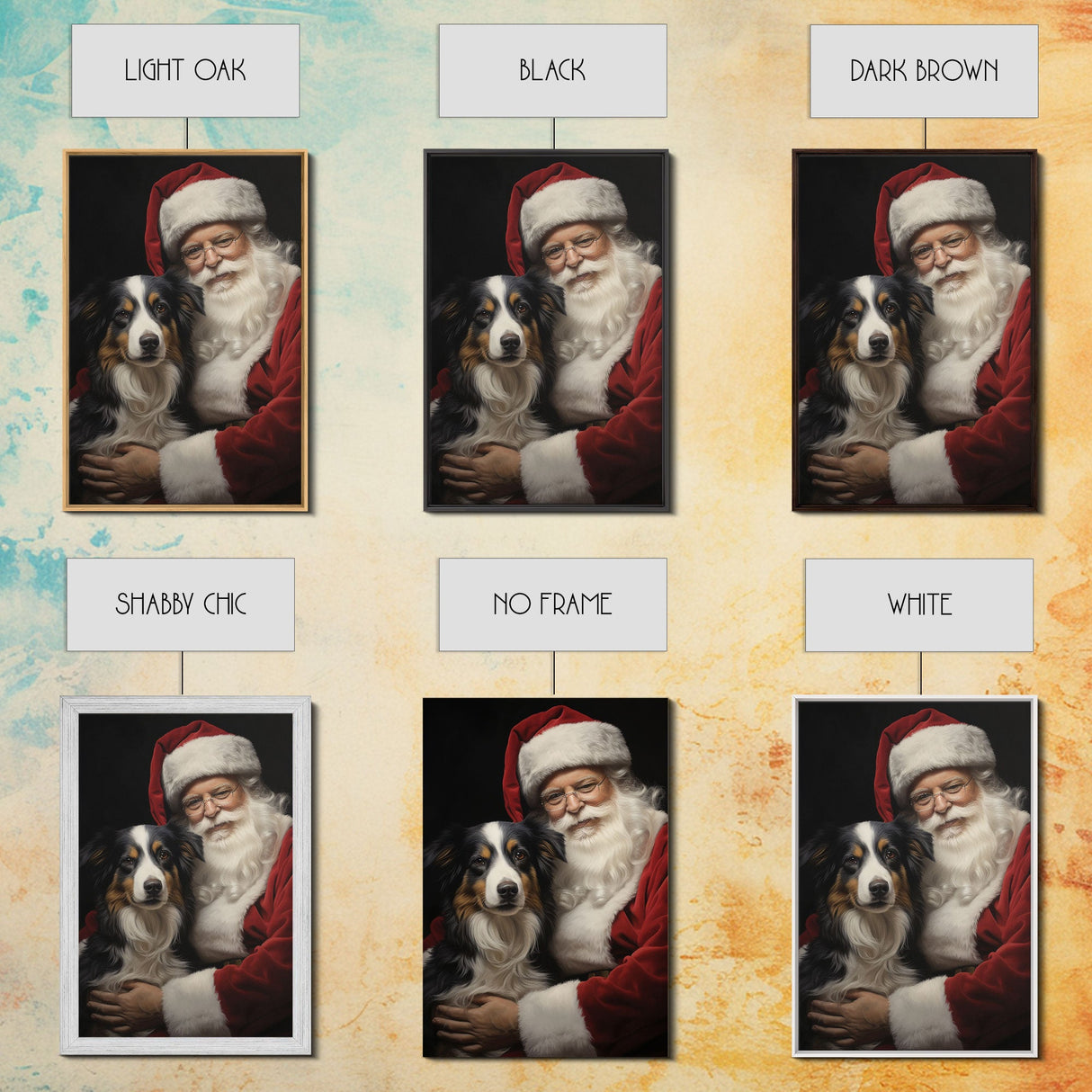 Santa Claus And His Border Collie, Christmas Wall Art, Dog Gift, Christmas Dog, Winter Wall Art, Santa Decor, Santa Art Print, Cute Dog