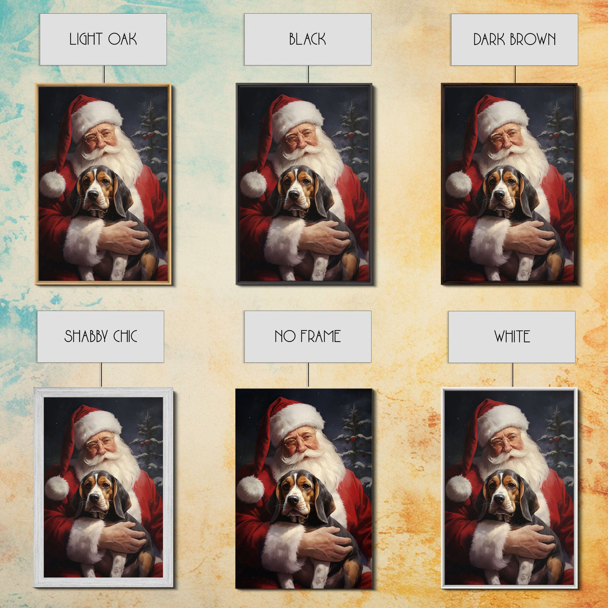 Santa Claus and his Beagle, Cute Dog Art, Framed Canvas Print, Christmas Art, Christmas Decor, Christmas Art Print, Christmas Wall Art