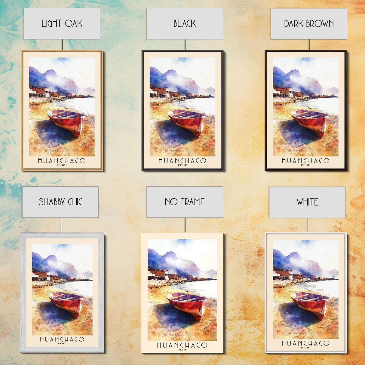 Huanchaco, Peru Watercolor Beach Print, Vacation Gift, Peru Wall Art, Framed Canvas Print, Framed Beach Painting