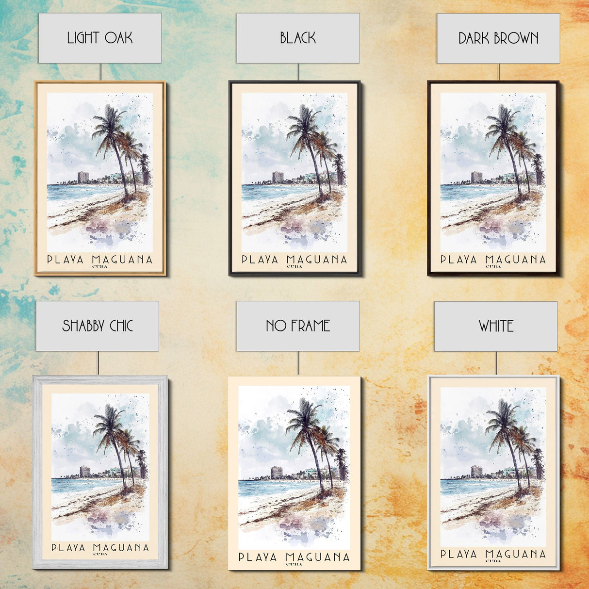 Playa Maguana, Cuba Watercolor Beach Print, Vacation Gift, Cuba Wall Art, Framed Canvas Print, Framed Beach Painting