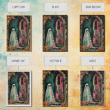 Ghostly Figure at Haunted Door Framed Canvas Print, Halloween Spirit Decor, Spooky Ghost Art, Haunted House Wall Art, Creepy Ghostly Print