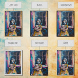 Halloween Creepy Girl with Doll, Framed Canvas Print, Wall Art, Living Room Decor, Spooky, Girl Art, Original Painting, Home Decor