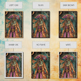 Halloween Pirate Skeleton with Pizza Framed Canvas Print, Spooky Decor, Living Room Art, Fun Halloween Wall Art Home Decor Vintage Style Art