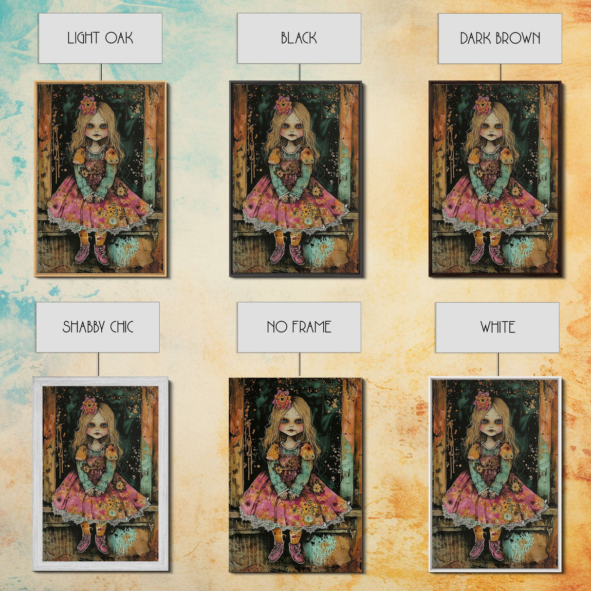 Halloween Witch in Forest Framed Canvas Print, Spooky Decor, Living Room Art, Whimsical Halloween Wall Art, Home Decoration, Retro Style Art