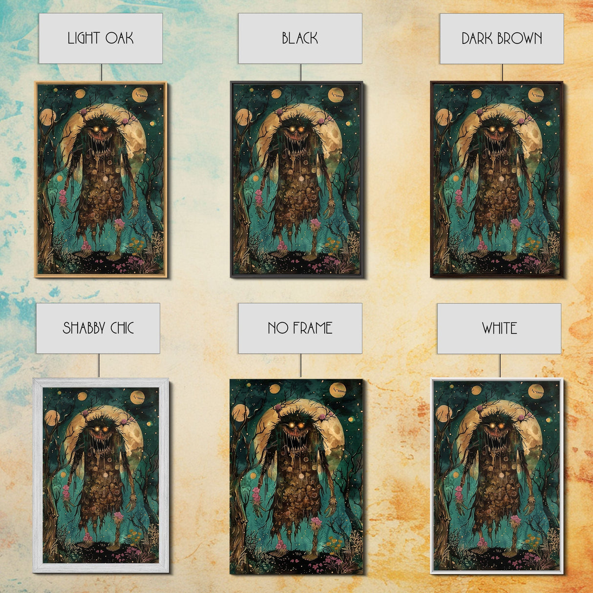 Halloween Creepy Sea Monster Framed Canvas Print, Wall Art, Living Room Decor, Halloween Decoration, Scary Creature Art, Haunted House Decor