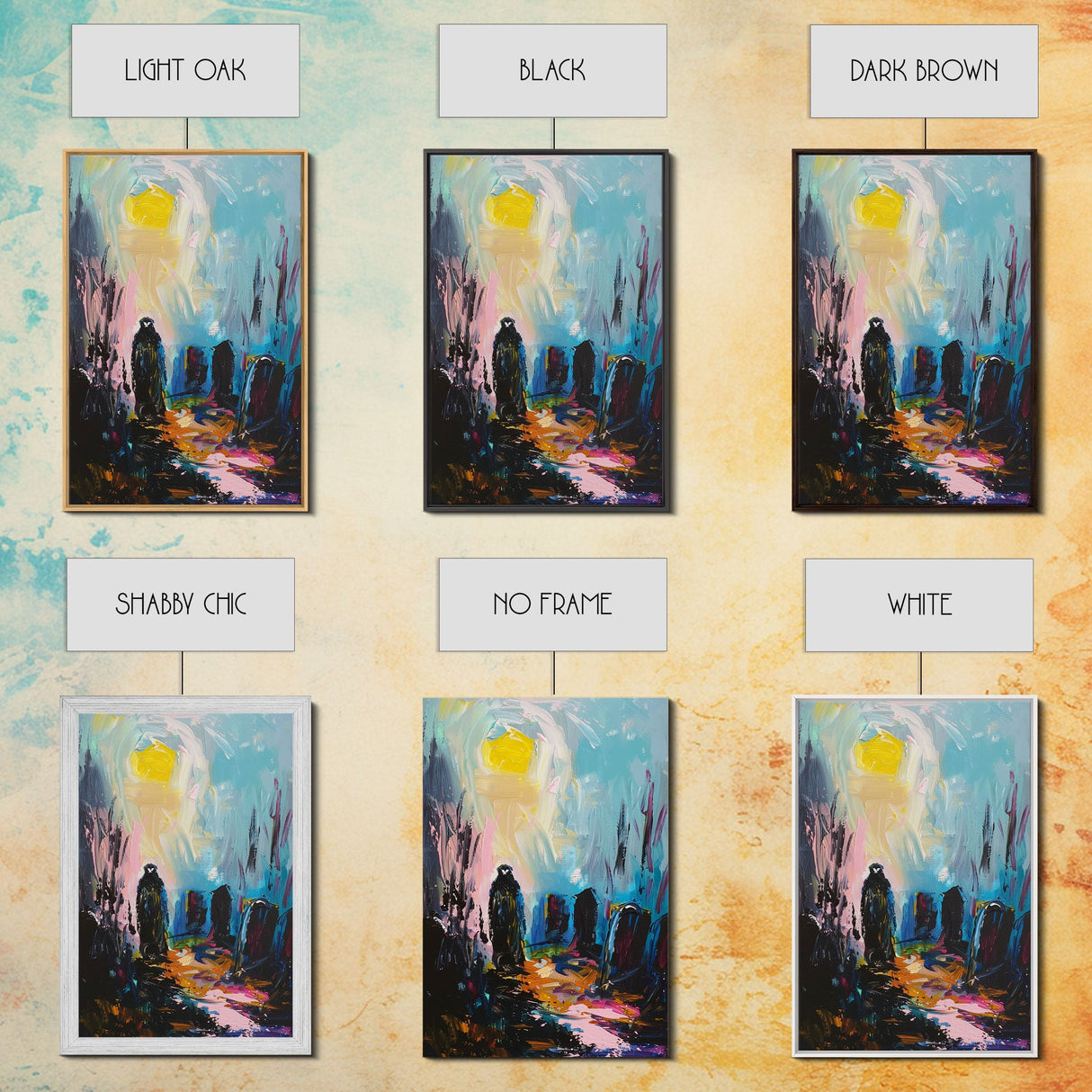 Creepy Haunted Cemetary Framed Canvas Print Halloween Art, Impasto Style Spooky Season Decor