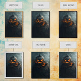Menacing Pumpkin Head Monster Emerging from Fog - Creepy Halloween Horror Artwork Framed Canvas Print, Spooky Gothic Home Wall Decor