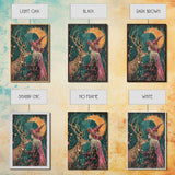 Gothic Witch with Turtle in Dark Forest - Enigmatic Halloween Artwork Framed Canvas Print, Spooky Home Wall Decor