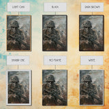 Skeletal Soldier in Battle - Haunting War Scene Gothic Art Framed Canvas Print, Spooky Halloween Decor