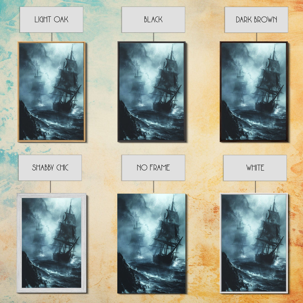 Ghost Ship in Storm Halloween Art, Spooky Maritime, Haunted Ocean, Creepy Seascape, Stormy Night, Framed Canvas Print