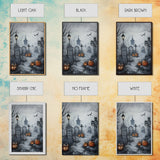 Eerie Graveyard with Pumpkins Framed Canvas Print, Halloween Wall Art, Spooky Cemetery, Home Decor, Gothic Artwork, Living Room Art, Creepy